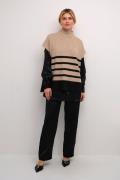 Cream Crstari Knit Slipover Kvinde Beige Black Stripe Overgangsjakker ...