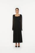 ROTATE Birger Christensen Frilled LS Midi Dress Kvinde Black Maxi Kjol...