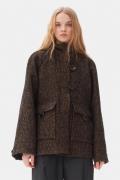 Ganni Herringbone Wool Midi Jacket Kvinde Shitake Vinterjakker Str S/M...