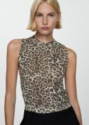 MANGO Leopard Stitch Top Kvinde Medium Brown Langærmede Bluser Str L -...