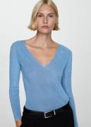 MANGO Vneck Lurex Sweater Kvinde Lt-pastel Blue Sweaters Str M - hos M...