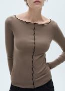 MANGO Long Sleeve Tshirt With Decorative Kvinde Brown Langærmede T-shi...