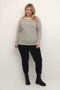 Kaffe Curve Kcwinni LS Tshirt Kvinde Antique White/black Stripe Langær...