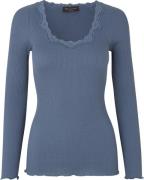 Rosemunde Silk Tshirt w/ Lace Kvinde True Navy Langærmede Bluser Str L...