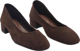 MANGO 100% Suede Leather Heeled Shoe Kvinde Dark Brown Snøresko Str 37...