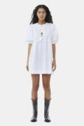 Ganni Cotton Poplin Tie String Mini Dress Kvinde Bright White Korte Kj...