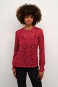 Cream Crtiley Lace Blouse Kvinde Jester Red Langærmede Bluser Str 40 -...