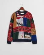 Gant Patchworked Cneck Mand Dark Navy Melange Sweaters Str L - hos Mag...