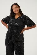 Kaffe Curve Kcnicoleen Sequin Blouse Kvinde Black Deep Kortærmede T-sh...