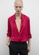 MANGO Satin Finish Flowy Shirt Kvinde Bright Pink Langærmede Skjorter ...