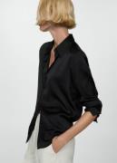 MANGO Satin Finish Flowy Shirt Kvinde Black Langærmede Skjorter Str L ...