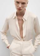 MANGO Satin Finish Flowy Shirt Kvinde Natural White Langærmede Skjorte...