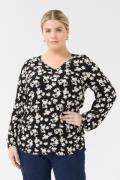 Kaffe Curve Kcami LS Blouse Printed Kvinde Black/turtledove Flower Pri...