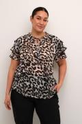 Kaffe Curve Kcsaphia Blouse Kvinde Black/white Leopard Langærmede Blus...