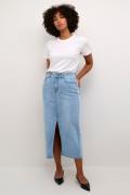 Kaffe Kasinem HW Denim Skirt Kvinde Light Blue Washed Denim Midi Neder...