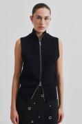 Second Female Yora Knit Zip Vest Kvinde Black Sweaters Str L - hos Mag...