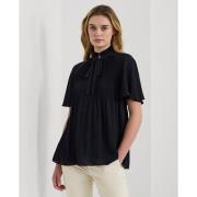 Lauren Ralph Lauren Pleated Georgette Blouse Kvinde Lauren Navy Kortær...