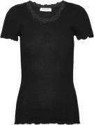 Rosemunde Rwbeatha SS Regular Oneck Lace T-shirt Kvinde Sort Kortærmed...