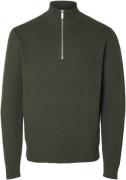 Selected Homme Slhdane LS Knit Structure Half ZIP Mand Forest Night Sw...