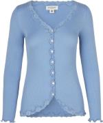 Rosemunde Silk Cardigan Regular ls W/rev Vintage Lace Kvinde Blue Heav...