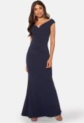 Goddiva Bardot Pleat Maxi Dress Navy XXL (UK18)