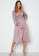 Goddiva Ditsy Long Sleeve Shirred Midi Dress Blush S (UK10)