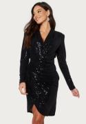 John Zack Sequin Long Sleeve Rouch Mini Dress Black XS (UK8)