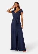 Bubbleroom Occasion Butterfly Sleeve Draped Chiffon Gown Navy 42