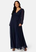 Goddiva Curve Long Sleeve Chiffon Maxi Curve Dress Navy 52 (UK24)