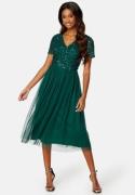 AngelEye Short Sleeve Sequin Embellished Midi Dress Dark green S (UK10...