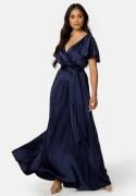 Goddiva Flutter Sleeve Satin Maxi Dress Navy M (UK12)