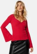 BUBBLEROOM Knitted L/S Slit Top Red M