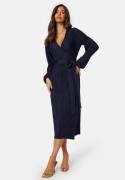 BUBBLEROOM Pleated Wrap Midi Dress Navy S