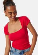 BUBBLEROOM Square Neck Short Sleeve Top Red XS
