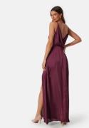 Bubbleroom Occasion Drapy-Back Slit Satin Gown Wine-red 46