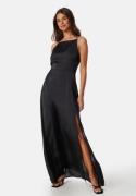 Bubbleroom Occasion Drapy-Back Slit Satin Gown Black 42