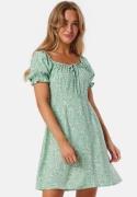 BUBBLEROOM Front Tie Short Dress Green/Patterned XS