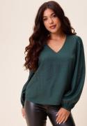 Happy Holly V-neck Puff Sleeve Viscose Blouse Dusty green/Patterned 40...