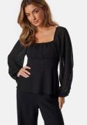 BUBBLEROOM Square Neck L/S Georgette Blouse Black 42