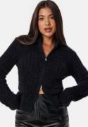 BUBBLEROOM Rib Knitted Zip Cardigan Black S