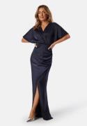 Bubbleroom Occasion Wrap Satin Gown Navy 34