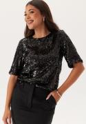 BUBBLEROOM Sequin Short Sleeve Top Black S