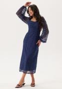 Bubbleroom Occasion Ruched L/S Midi Dress  Navy 38