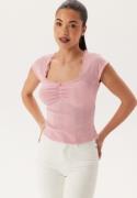 BUBBLEROOM Short Sleeve Pointelle Top Light pink S