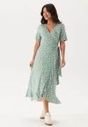 Happy Holly Frill S/S Wrap Dress Green/Floral 36/38