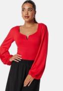 BUBBLEROOM Square V-neck Long Sleeve Puff Top Red M