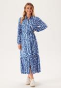 Happy Holly Viscose Long Sleeve Dress Blue/Beige 44/46