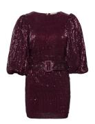 Sequins Puff Sleeve Mini Dress Kort Kjole Burgundy By Ti Mo