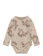 Body Ls W.aop Bodies Long-sleeved Beige Fixoni