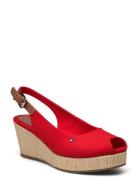 Iconic Elba Sling Back Wedge Sko Med Kilehæl Red Tommy Hilfiger